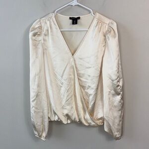 Sincerely Jules Elegant Cream Wrap Blouse size small